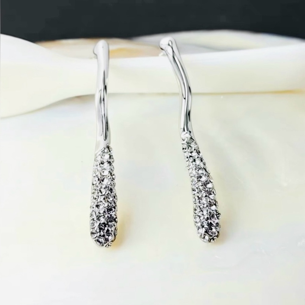 Linear Crystal Earrings Pave Silver CZ MY30